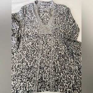 Chico’s Gray and silver animal print tunic. NWOT